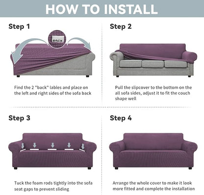 LURKA Stretch Oversized Sofa Slipcovers 1 Piece Couch Covers for 3 Cushion Couch Sofa Furniture Protector Full Sofa Covers with Elastic Bottom for Kids and Pet (X-Large,Purple)