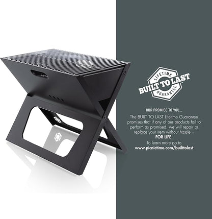 PICNIC TIME X-Grill 2.0 Portable Grill, Camping Charcoal BBQ for Tailgating, (Black)