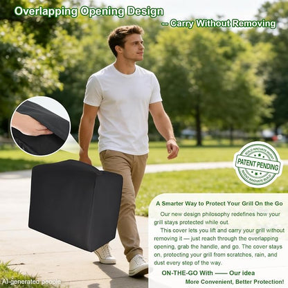 24 Inch Walk-with Portable Tabletop Grill Cover with Overlapping Opening for Carry Without Removing, Waterproof 600D BBQ Grill Cover for Cuisinart CGG-306, Royal Gourmet GT1001, Pit Boss 75275