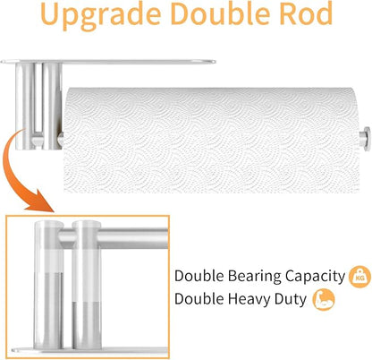 STWWO Under Cabinet Paper Towel Holder, Self Adhesive Paper Towel Rack | Brushed Nickel, Under Counter Under Sink Paper Towel Holder, Self-Adhesive or Wall Mounted, Fits Kitchens Bathrooms & RV