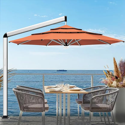 EliteShade USA Atlas 3-Tier 11FT Full Aluminum Cantilever Patio Umbrella for Outdoor Restaurant Garden Courtyard Deck Pool and Marketing with Light (No battery), Rust