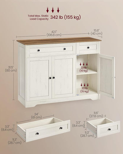 VASAGLE Siren Collection - Buffet Cabinet, Traditional Basic Coffee Bar Cabinet with 2 Drawers, Adjustable Shelves, 3 Doors, Sideboard, 42.1 x 15.8 x 31.8 Inches, Cloud White ULSC531WJ01S