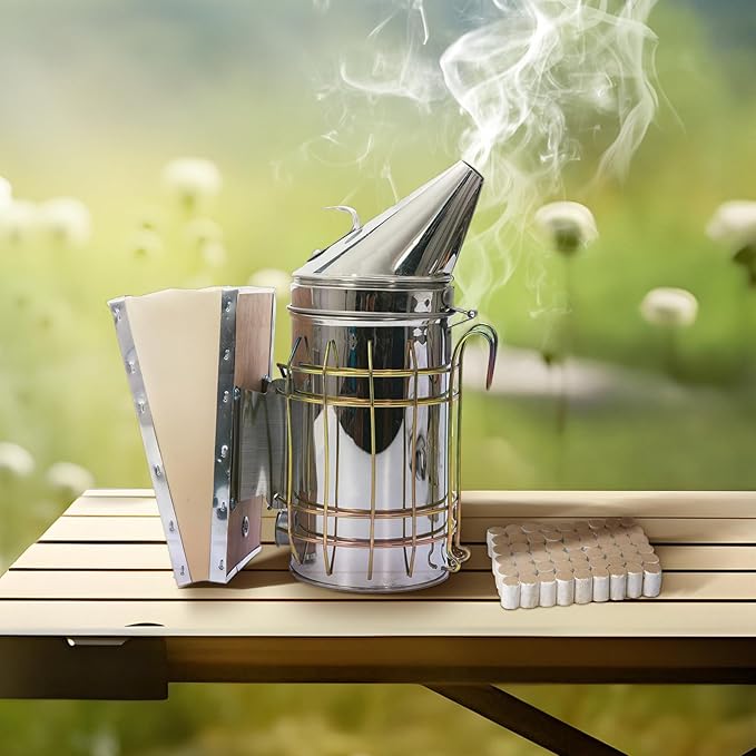 Bee Hive Smoker Kit – Stainless Steel Smoker with Heat Shield & 54 Smoking Pellets, Ideal Beekeeping Supplies for Beginners & Professionals