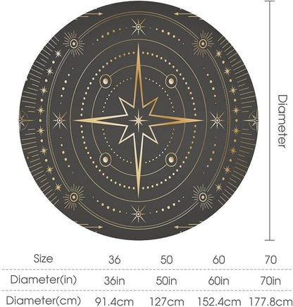 Vintage Tarot Moon Round Tablecloth Boho Mystical Crescent Moon Phases Star Galaxy Space Table Cloth Water Resistant Wipeable Table Cover for Picnic Party Holiday Kitchen Dinner Table 50"