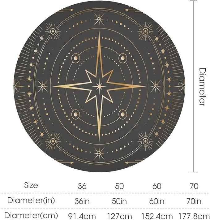 Vintage Tarot Moon Round Tablecloth Boho Mystical Crescent Moon Phases Star Galaxy Space Table Cloth Water Resistant Wipeable Table Cover for Picnic Party Holiday Kitchen Dinner Table 36"