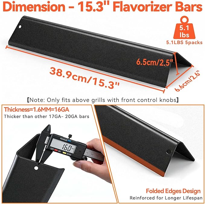 Spirit e310 7636 Flavorizer Bars & 69787 Grill Burner for Weber Spirit and Spirit II 300 Series E310 E320 E330 S310 S320 S330 68950 with Front Control, Grill Parts 15.3" Heat Plate, 18" Burner Tube