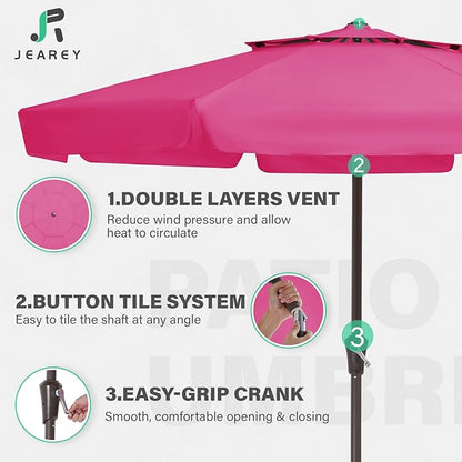 JEAREY 9' 2-Tiers Patio Umbrellas Outdoor Market Table Umbrella w/Push Button Tilt/Crank, 8 Sturdy Ribs, UV Protection Waterproof Sunproof(Rose Pink)