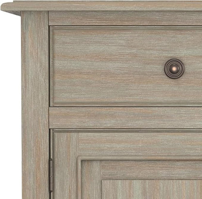 SIMPLIHOME Connaught 40" Wide Solid Wood Cabinet in Distressed Grey | Traditional slim entryway and living room organizer for hats, gloves, shoes and keys with space-saving storage design.