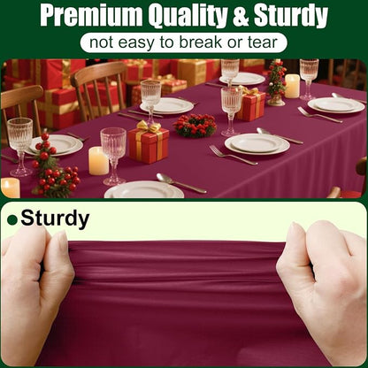 Smiry Disposable Table Cloth - 12 Pack, 54 x 108 Inch Waterproof Rectangle Tablecloths for Parties, Decorative Plastic Table Cover, Leakproof & Sturdy, Wine Red