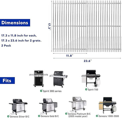 304 Stainless Steel Grill Grates for Weber Spirit 300 GS4 Spirit II 300 Series Spirit 700, Genesis Silver B & C, Genesis Gold B & C Platinum B & C, Genesis 1000-3500 for Weber Spirit Grill Parts 7639