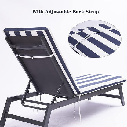 Only choice Outdoor Lounge Chair Cushions Patio Chaise Lounge Replacement Cushions Funiture Seat Cushions Chair Pads(Blue+White Stripes-1 pcs)