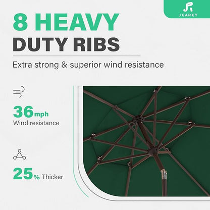 JEAREY 9' 2-Tiers Patio Umbrellas Outdoor Market Table Umbrella w/Push Button Tilt/Crank, 8 Sturdy Ribs, UV Protection Waterproof Sunproof(Dark Green)