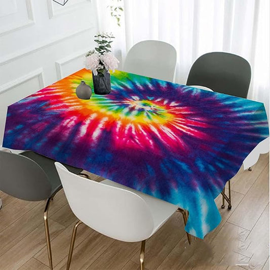 TKS MITLAN Colorful Tie Dye Tablecloth 60x84 Inch Rectangular Rainbow Swirl Bright Colors Spiral Fashion Oblong Table Cloth Kitchen Table Decorations for Home Dinner Party