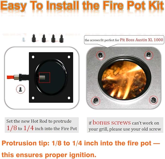 Heavy Duty Porcelain Enamel Fire Burn Pot Replacement Kit with Ignitor Rod and Ash Scraper, Fits Traeger (Except PTG) & Most Pit Boss Pellet Grills, Heavy-Duty 14-Gauge Steel, 200W/120V
