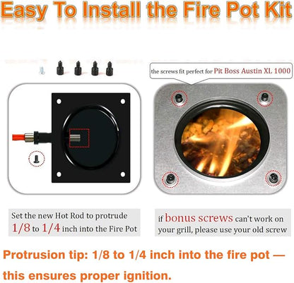 Heavy Duty Porcelain Enamel Fire Burn Pot Replacement Kit with Ignitor Rod and Ash Scraper, Fits Traeger (Except PTG) & Most Pit Boss Pellet Grills, Heavy-Duty 14-Gauge Steel, 200W/120V