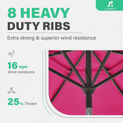 JEAREY 9' 2-Tiers Patio Umbrellas Outdoor Table Market Umbrella w/Push Button Tilt/Crank, 8 Sturdy Ribs, UV Protection Waterproof Sunproof(Rose Pink)