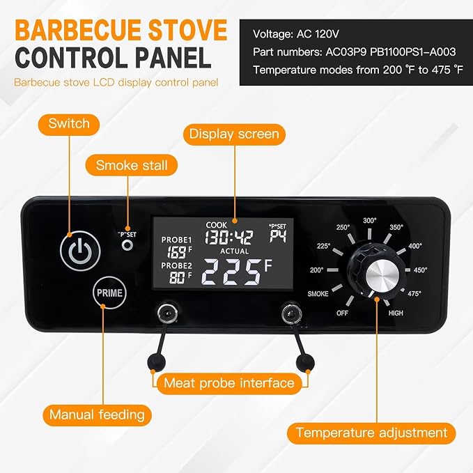 Control Panel with LCD Display Compatible for Pit Boss Wood Pellet Grill/Smoker 1100PS1, 550 Navigator, PB440D2, PB1150G, PB850G,PB550G,Adjustment Temperature