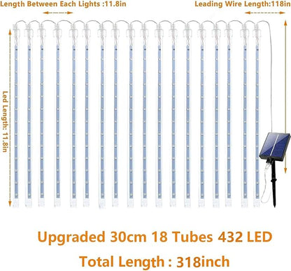 4th of July Decorations Outdoor, USA 250th Anniversary Red White and Blue Solar Meteor Shower Lights, 18 Tubes 432 LEDs Waterproof Patriotic String Lights for Independence National Memorial Day Decor