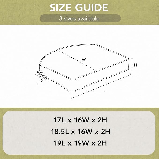 Outdoor Chair Cushions, D Shaped, Set of 4, 19 x 19 Inch, Beige | Fade-Resistant, Water-Resistant, Patio Furniture Seat Chair Pads Replacement, Non-Slip Bottom with Ties, Removable Cover