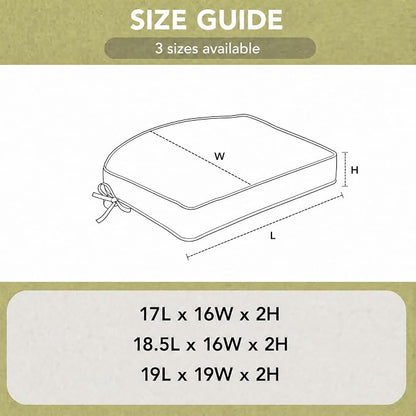 Outdoor Chair Cushions D Shaped, Set of 2, 17 x 16 in, Olive Green | Water Resistant, Fade Resistant, Patio Furniture Seat Chair Pads Replacement with Ties, Non-Slip Bottom, Removable Cover