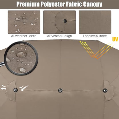 Tangkula 15Ft Double-Sided Patio Umbrella, Outdoor Extra Large Umbrella W/Hand-Crank System & Air Vents, Market Twin Umbrella W/ 12-Rib Sturdy Metal Frame for Poolside, Garden Backyard (Tan)