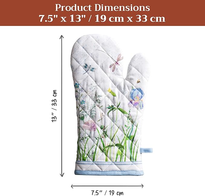 Maison d'Hermine Oven Gloves 100% Cotton Oven Mitt 7" x 13" with Loop Heat Resistant BBQ Cooking Gloves Baking Grilling Kitchen Hotel Home Farmhouse Spring Summer (Pack of 1, Fleurs De Mai)