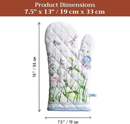 Maison d'Hermine Oven Gloves 100% Cotton Oven Mitt 7" x 13" with Loop Heat Resistant BBQ Cooking Gloves Baking Grilling Kitchen Hotel Home Farmhouse Spring Summer (Pack of 1, Fleurs De Mai)