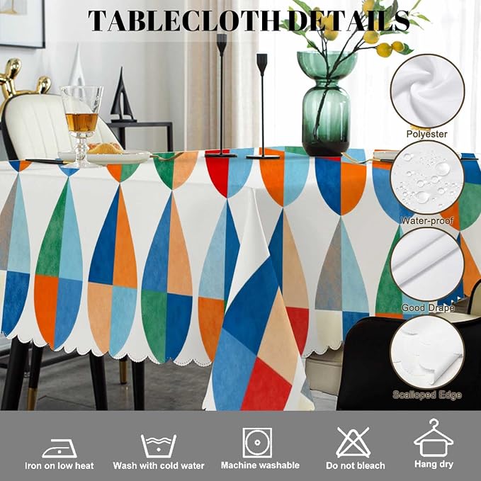 Swono Drop Shapes Rectangle Tablecloth Colorful Modern Drop Shapes Table Cloth Dining Table Cover for Home Kitchen Restaurant Party Buffet Picnic, 52x70 Inch