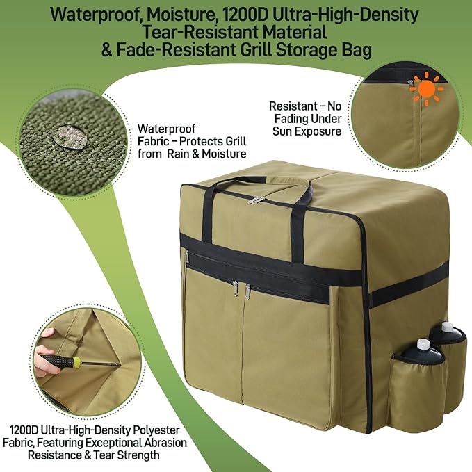 Extra Large 1200D Heavy-Duty Griddle Carry Bag for Blackstone 17" & 22" Griddles with Hood & Stand, Reinforced Waterproof Storage Tote with Multiple Pockets & Compartments for Grill Accessories
