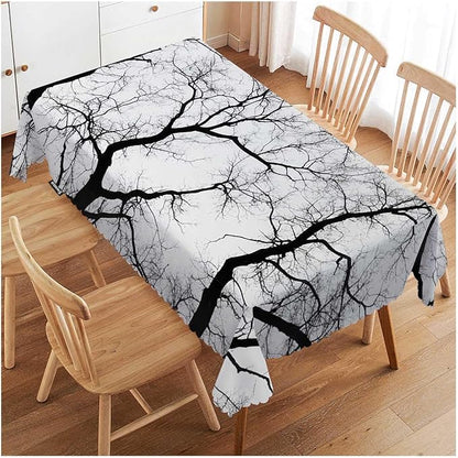 Swono Dead Tree Tablecloth Black White Tree Branch Rectangle Table Cloth Washable Plaid Table Cover for Kitchen Holiday Dinner Camping BBQ, 52x 70 Inch Tablecloth