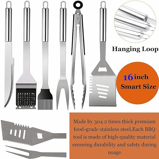 MUJUZE BBQ Grill Accessories Set,Grill Accessories Gifts for Fathers Day,BBQ Grill Sets for Men,31PCS Grilling Gifts for Men,Grilling Accessories with Apron for Dad,Barbecue Tool Sets