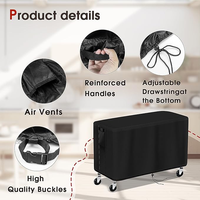 Patio Table Cover for Outdoor Grill Cart, 47-inch Waterproof Rolling Utility Service Cart Cover Stainless Steel Pizza Oven Table Covers - 47"L×27"W×32"H, Black