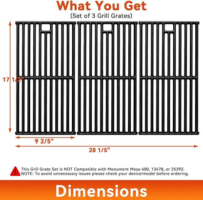 Grill Grates for Monument 24367 35633 17842, Cast Iron Grates Replacement Parts for Dyna Glo 5-Burner DGE530SSP DGE530SSP-D BGE530PSP DGF530SRP DGE530SSP-1, Cooking Grids 3 Pack