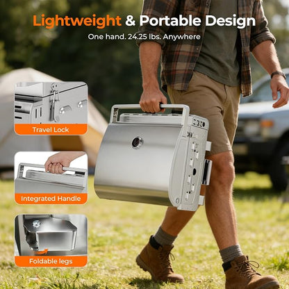 Electactic 20,000 BTUs Portable Tabletop Gas Grill, 2-Burner Propane Grill with 251 Sq.in Cooking Area, Stainless Steel BBQ Grill with Foldable Legs, Easy Assemble & Clean for Outoor