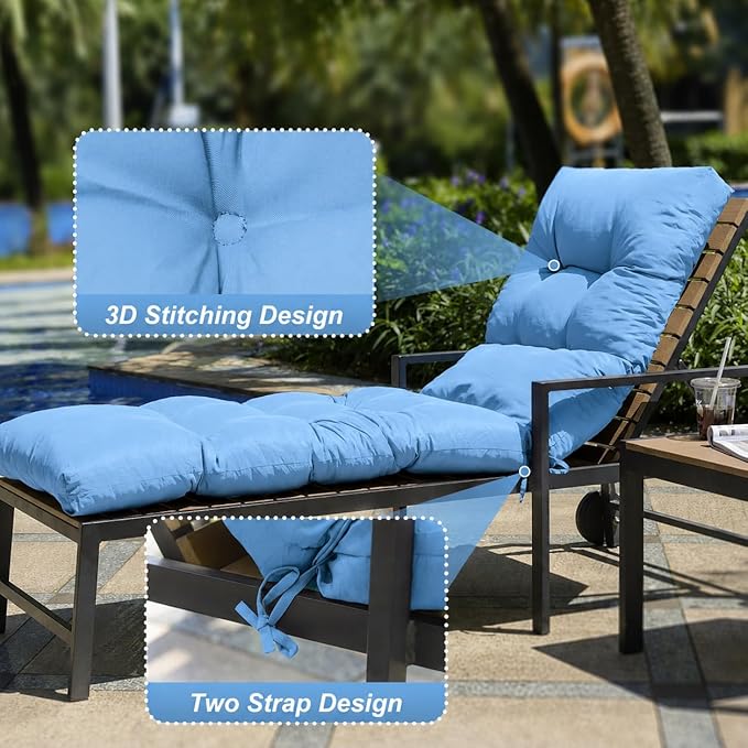 Outdoor Lounge Chair Cushions, 74.4 x 22 x 4.7 Inches Waterproof Fade Resistant Patio Cushion for Chaise Lounger