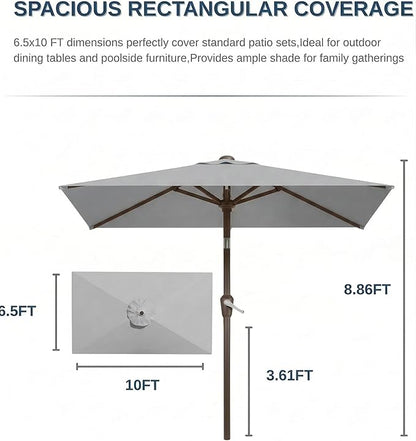 6.5x10FT Patio Umbrella, Outdoor Umbrella with Push Button Tilt and Crank, 8 Sturdy Ribs, UV Protection & Waterproof Market Umbrella for Pool, Backyard, Beach,Deck (Light Gray)