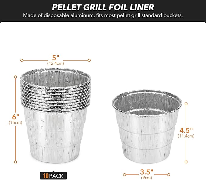 Stanbroil Grill Grease Bucket for Traeger/Pit Boss Outdoor BBQ, 10-Pack with Heat-Resistant Liners, Silver