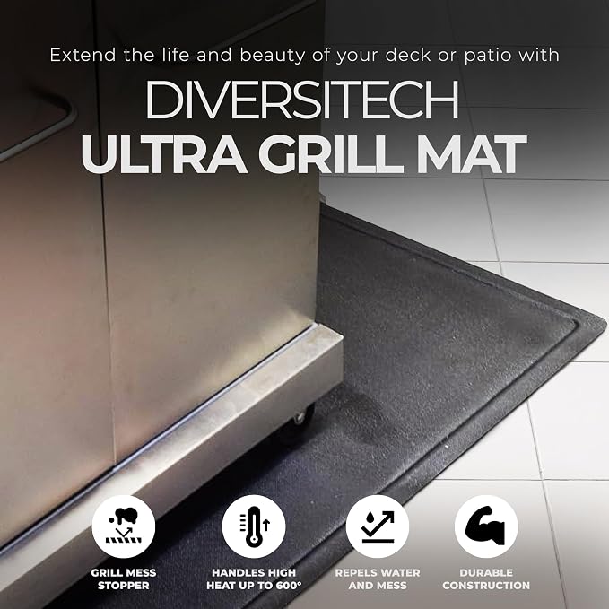 DiversiTech 30 Inch Ultra Grill Mat with Secure Use on Composite Deck Design and Lightweight Construction for Patio, Lawn, and Garden, Gray