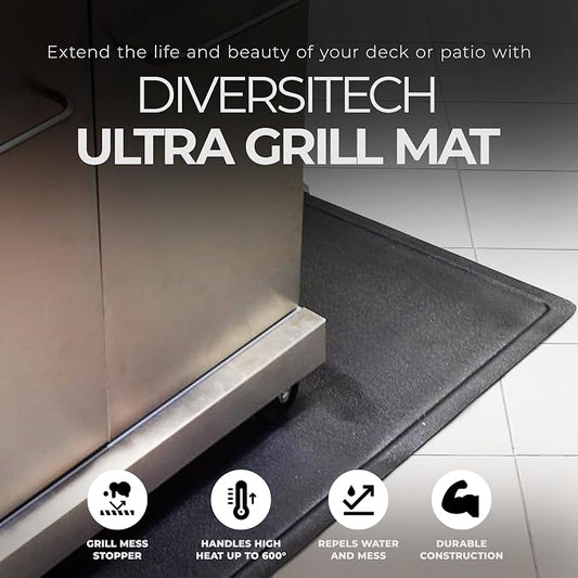 DiversiTech 30 Inch Ultra Grill Mat with Secure Use on Composite Deck Design and Lightweight Construction for Patio, Lawn, and Garden, Gray