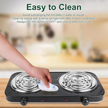 2000W Electric Double Burner, Portable Coil Heating Hot Plate Stove, Countertop Cooker with 5 Temperature Adjustments & Non Slip Rubber Feet for RV Kitchen (white)