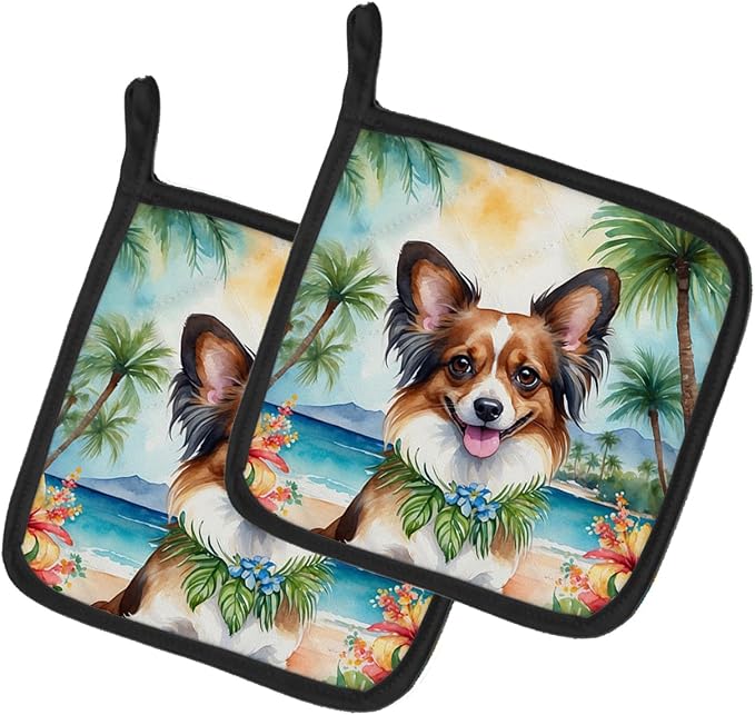 Caroline's Treasures Papillon Luau Pair of Pot Holders Kitchen Heat Resistant Pot Holders Sets Oven Hot Pads for Cooking Baking BBQ, 7 1/2 x 7 1/2