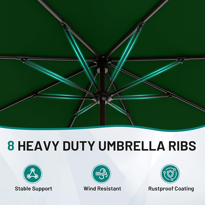 AreShark 12 FT Patio Umbrella for Outdoor, Outdoor Table Umbrella with Crank, Outdoor Patio Umbrellas with 8 Sturdy Ribs, Patio Umbrellas for Market, Garden, Pool (Dark Green)