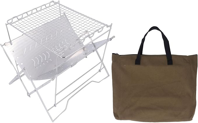 Barbeque Grill Foldable Stable Base Stainless Steel Wood Burning Charcoal Grill, Portable Multi Purpose Outdoor BBQ Grill with Storage Bag for Camping Picnic