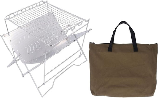 Barbeque Grill Foldable Stable Base Stainless Steel Wood Burning Charcoal Grill, Portable Multi Purpose Outdoor BBQ Grill with Storage Bag for Camping Picnic