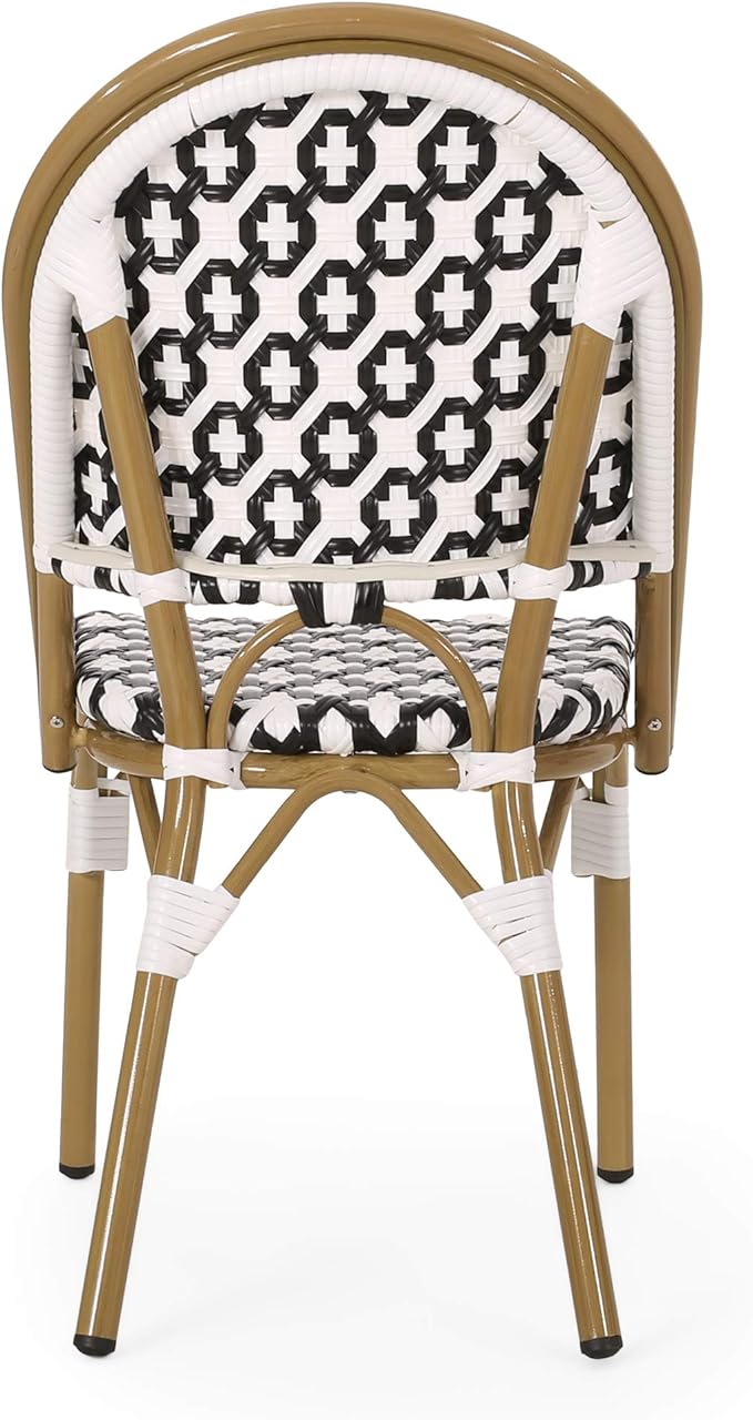 Christopher Knight Home Anastasia Outdoor French Bistro Chair (Set of 2), Black + White + Bamboo Print Finish