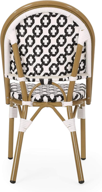 Christopher Knight Home Anastasia Outdoor French Bistro Chair (Set of 2), Black + White + Bamboo Print Finish