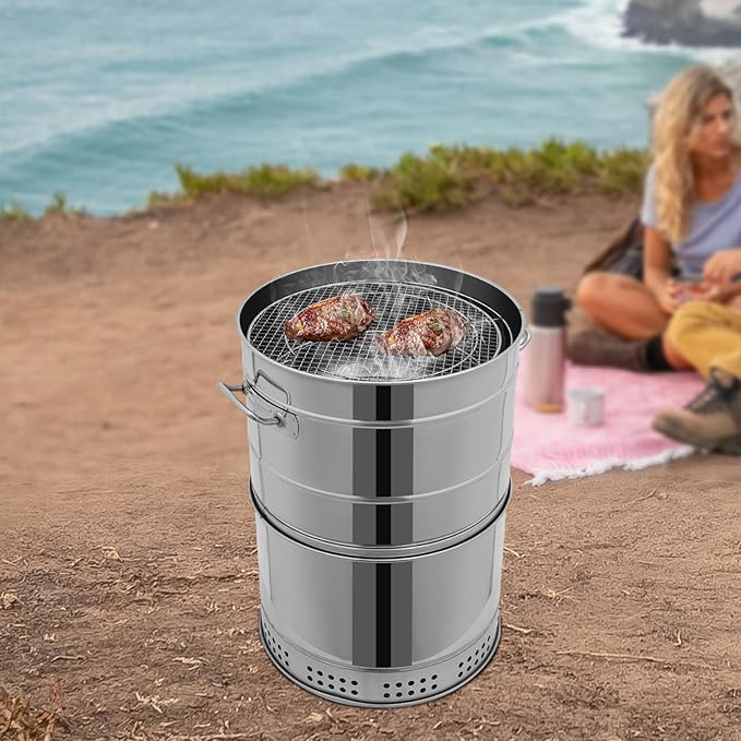 Stainless Steel Barbecue Grill,Smokeless Portable Vertical Charcoal Hanging Grill,50 Skewers Surround Charcoal Kebab Grill for Picnics,Beaches,Gardens and BBQ (50 Skewers)