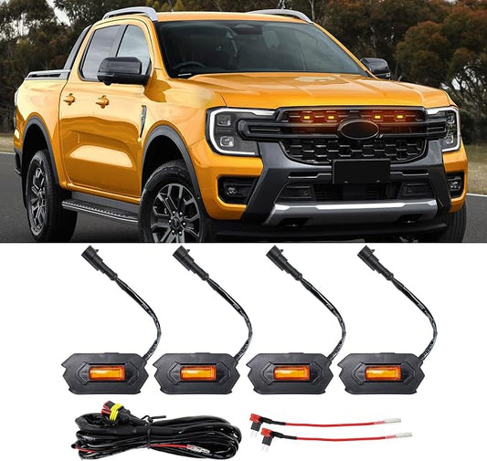 Upgraded 4 PCS Led Grill Lights Compatible with Ford Ranger T9 2022-2025 Fuse and Instruction Included-Yellow - Yellow Lens