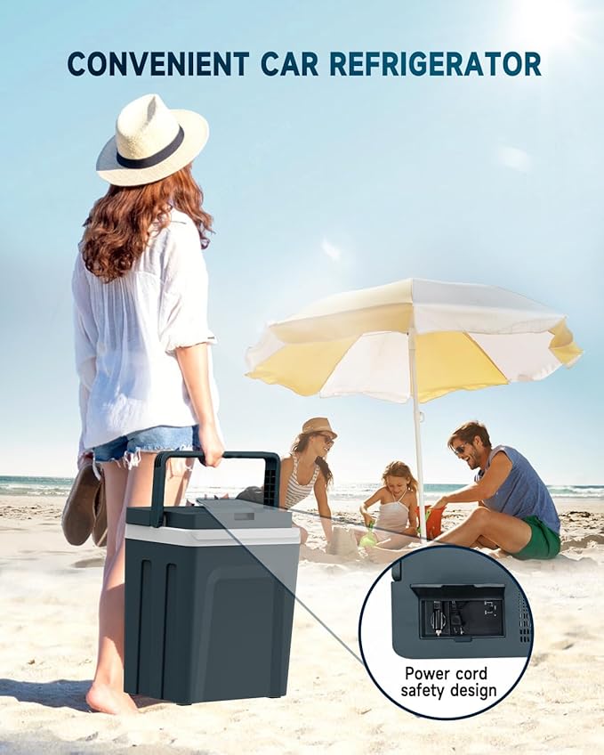SubSun Electric Cooler & Warmer with Handle 32 Quart (30L), Portable Thermoelectric Fridge, 12V Car Refrigerator, 12V/24V DC 110～240 V AC for Outdoor Camping Travel Home Use, Grey