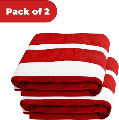 Superior Cabana Cotton Lounge Chair Cover, Outdoor Towel, Terry Cloth, Beach, Spa, Swim Accessories, Pool Chair Cover, Soft, Quick Drying, 32" x 102", Set of 2, Red